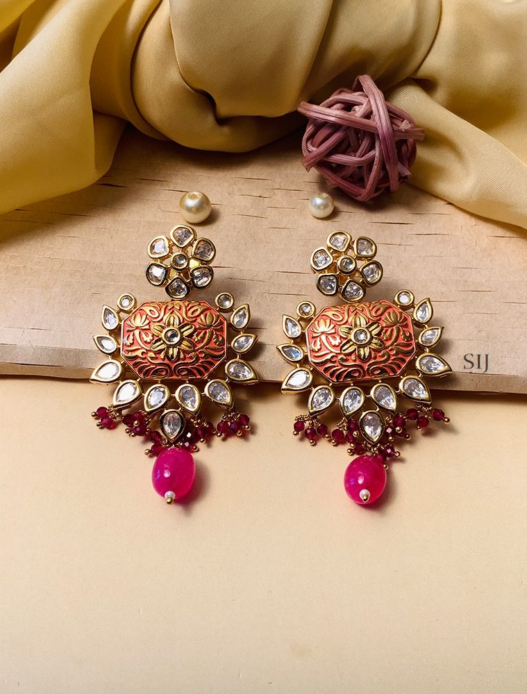 Elite Gold Plated Kundan American Diamond Earrings