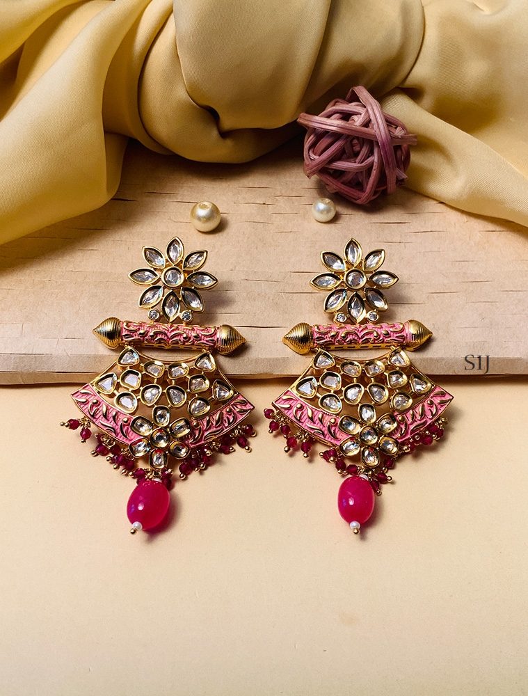 Elite Gold Plated Kundan American Diamond Earrings