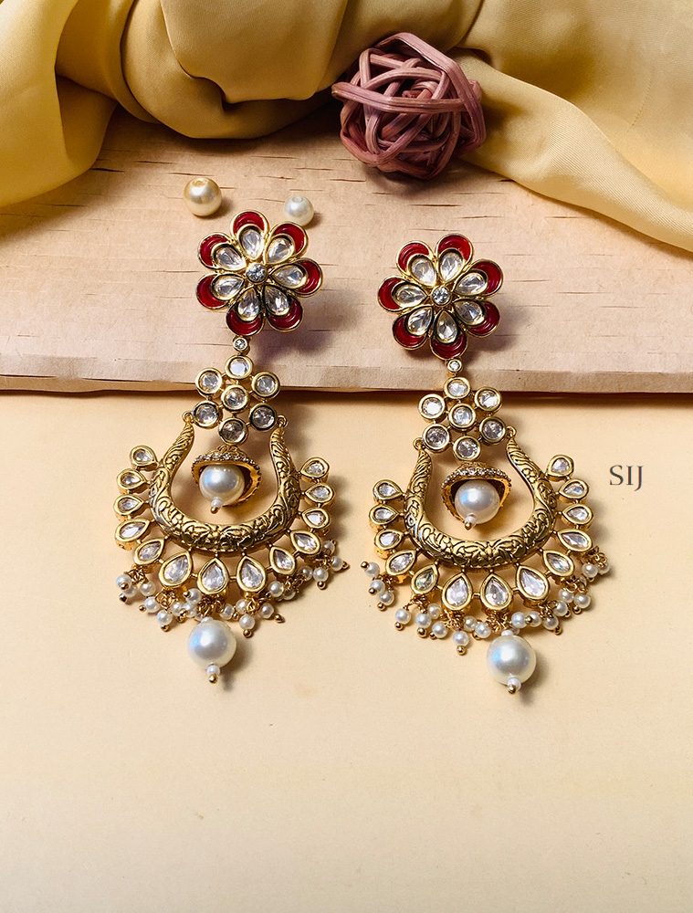 Marvelous Gold Plated Kundan American Diamond Earrings