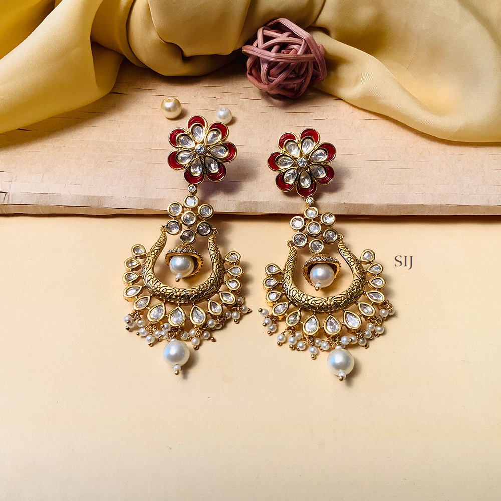 Marvelous Gold Plated Kundan American Diamond Earrings