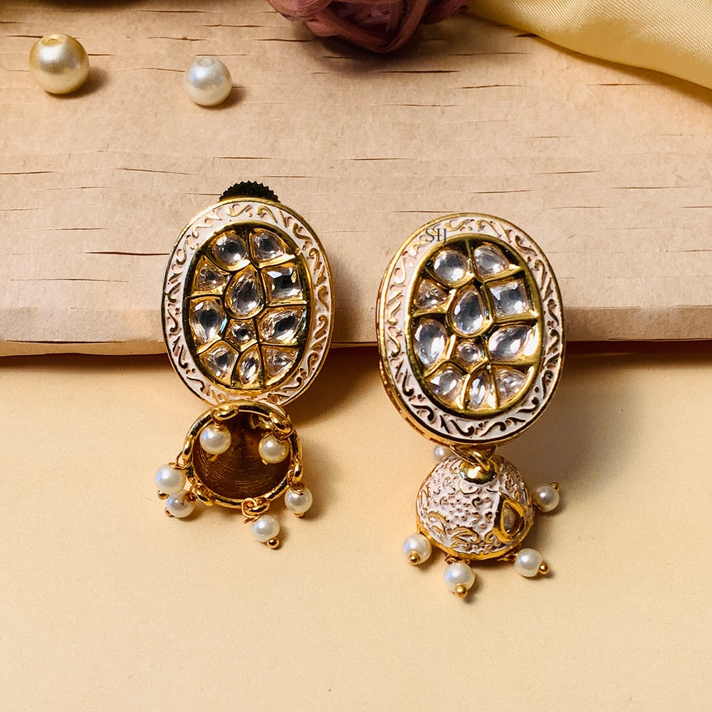 Cute Gold Plated Kundan AD Stones Jhumkas