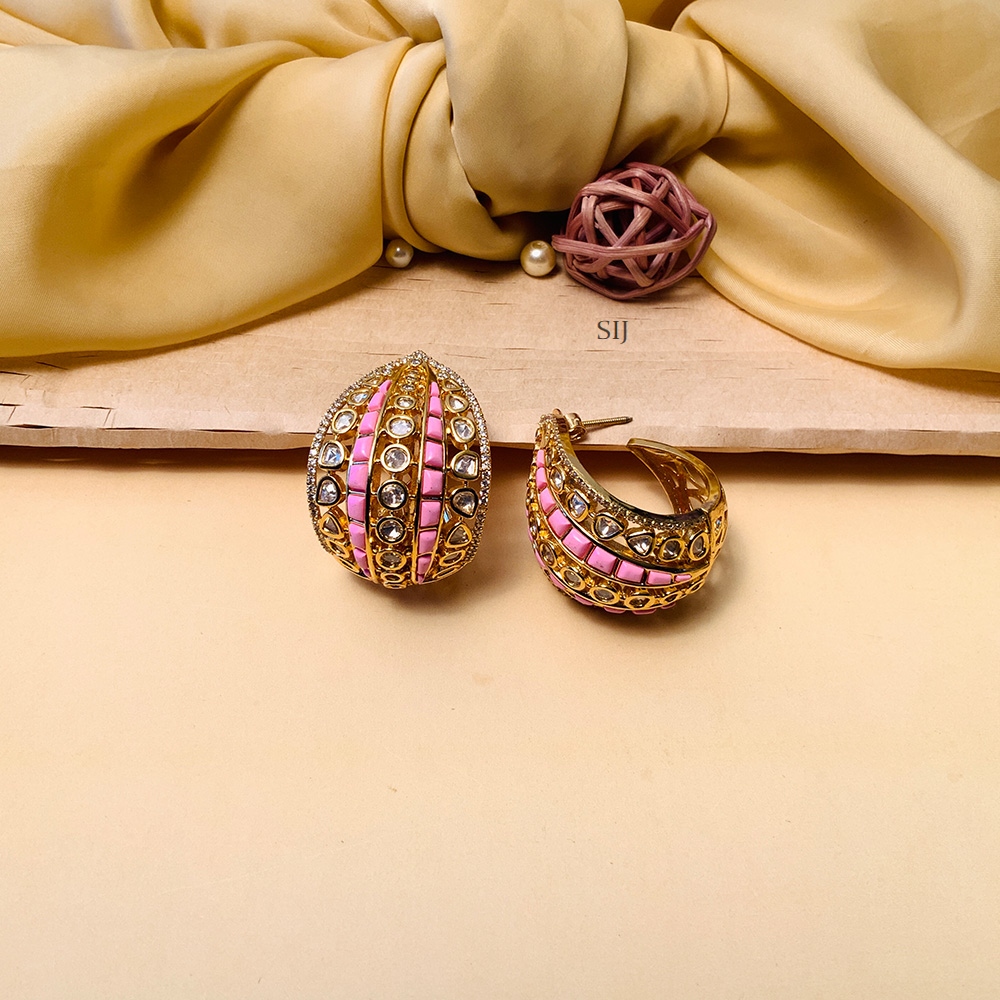 Attractive Gold Plated Kundan AD Stones Earrings