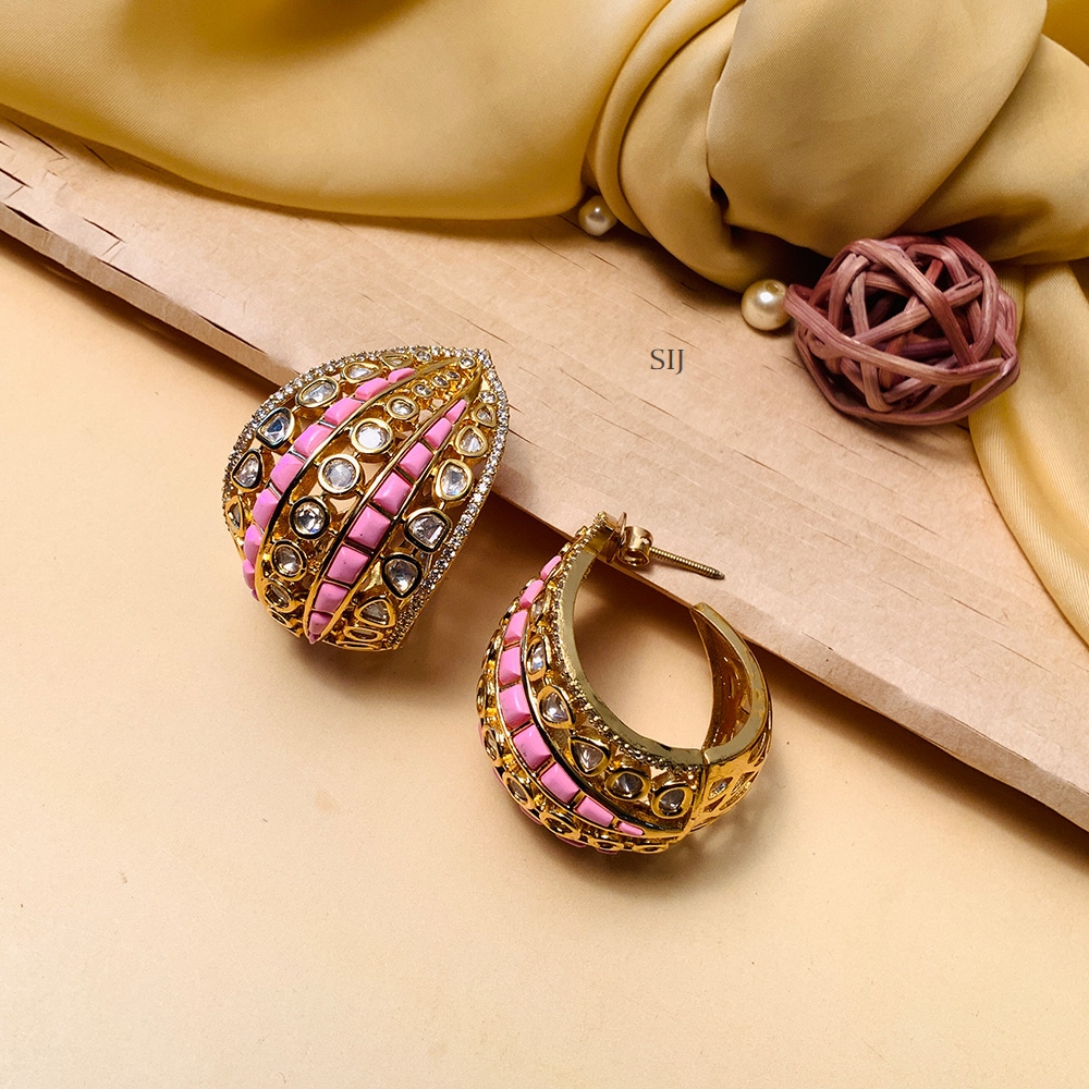 Attractive Gold Plated Kundan AD Stones Earrings