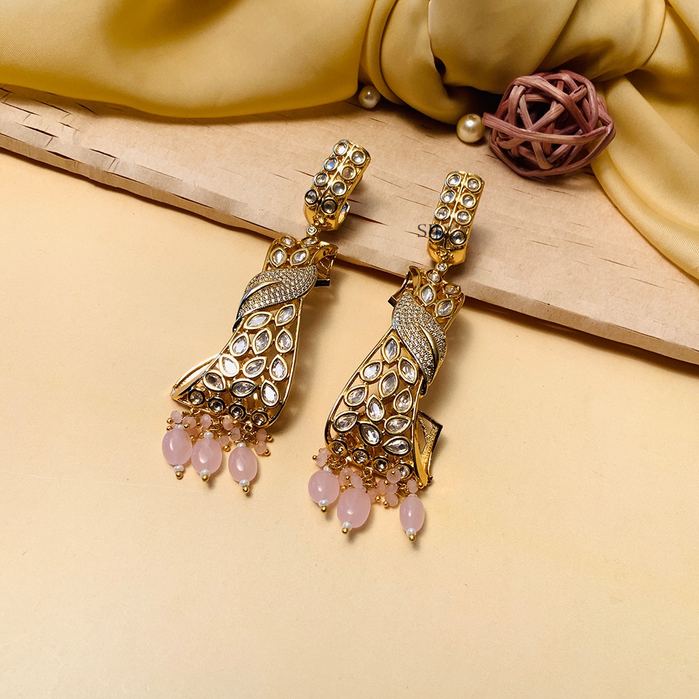 Beautiful Gold Plated Kundan AD Earrings