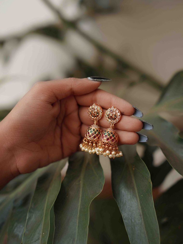 Traditional Kemp Jhumkas with Pearls