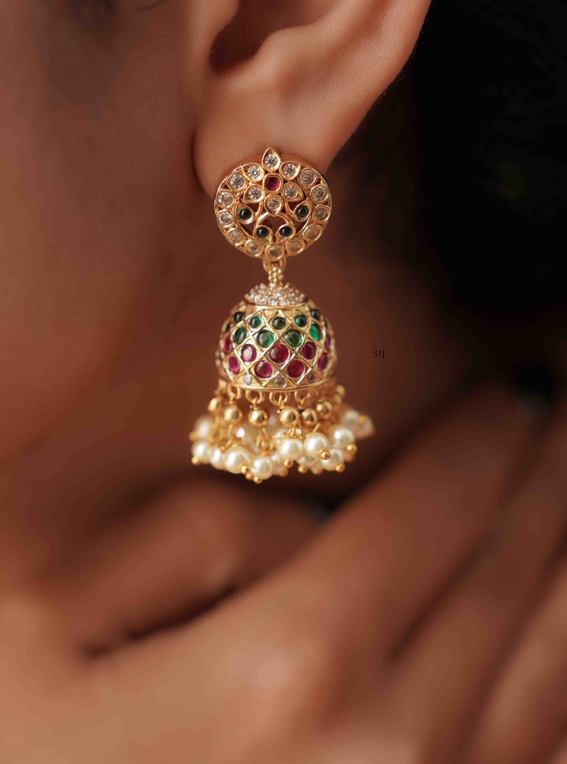 Traditional Kemp Jhumkas with Pearls