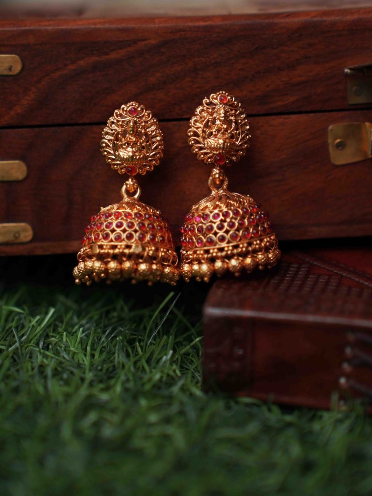 Traditional Matte Finishing Lakshmi Jhumkas