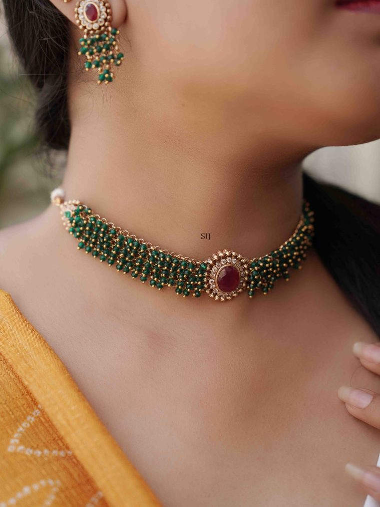 Artificial Emerald Ghungroo Design Choker