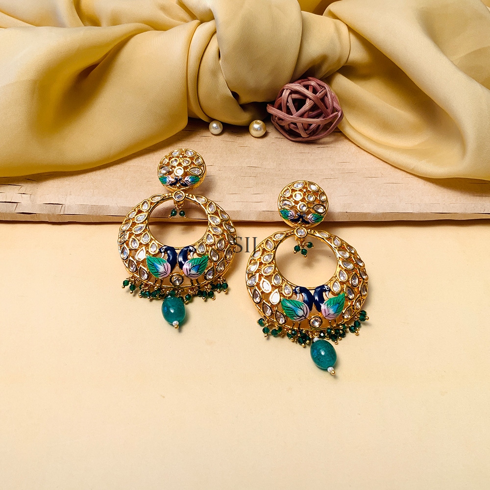 Alluring Gold Plated Kundan American Diamond Earrings