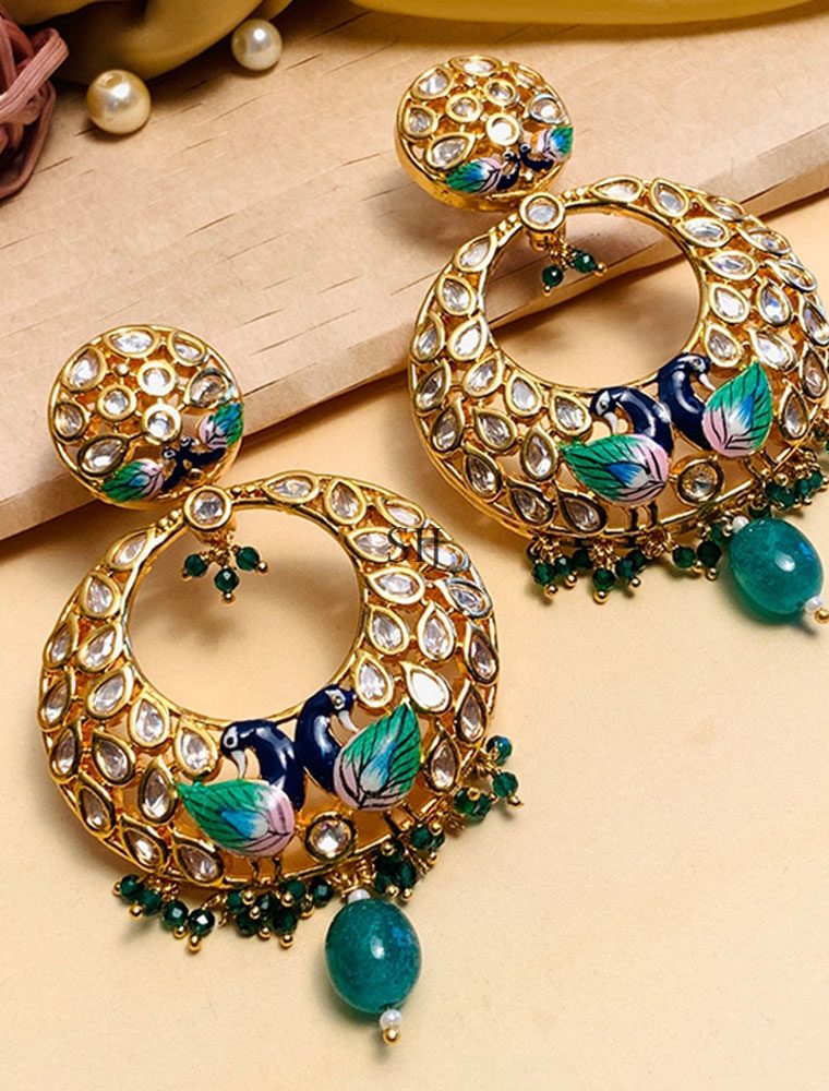 Alluring Gold Plated Kundan American Diamond Earrings