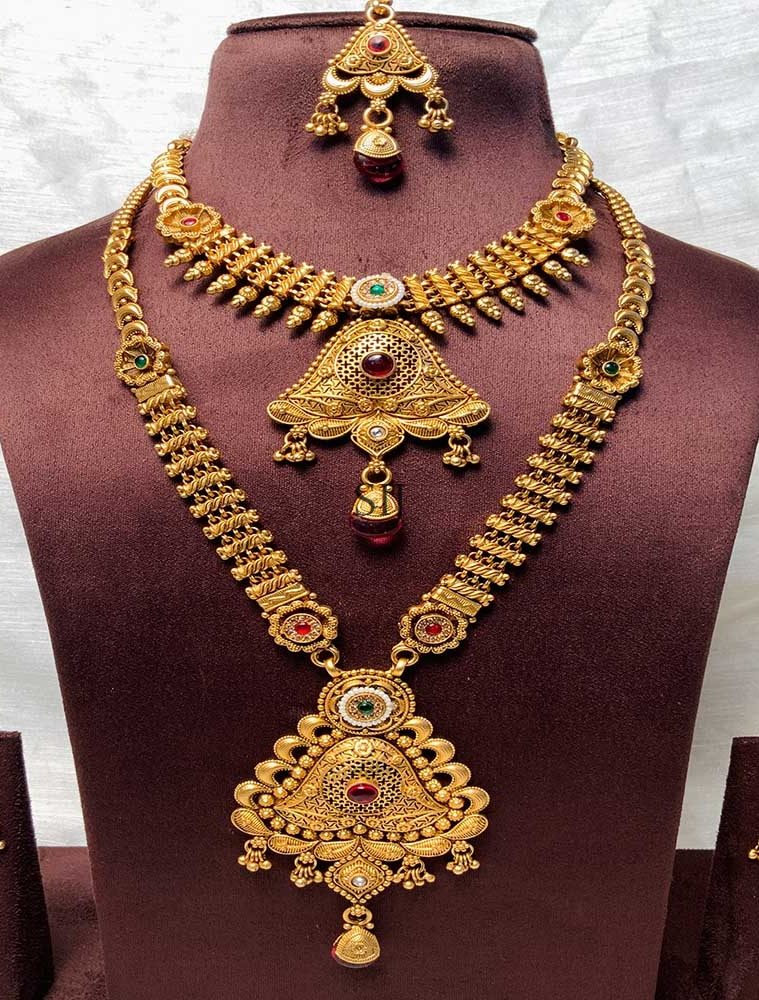 Amazing Gold Plated Stone Bridal Combo Necklace