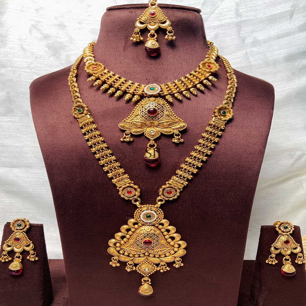Amazing Gold Plated Stone Bridal Combo Necklace