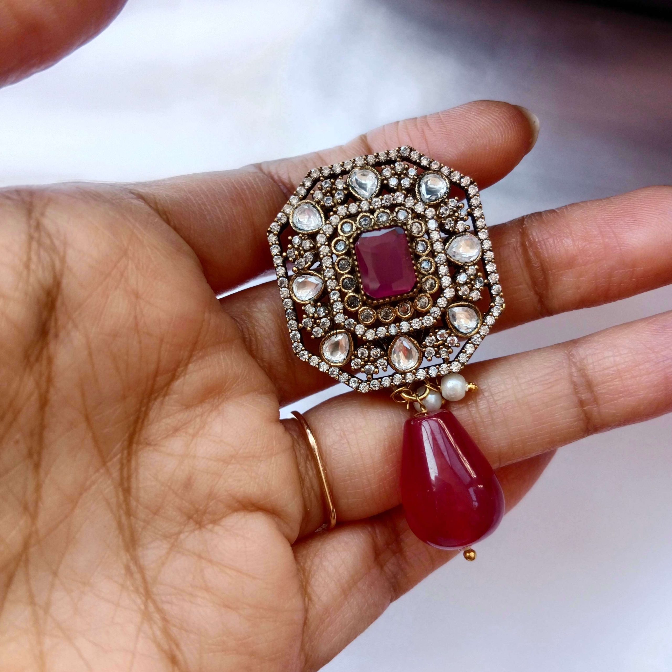Elegant Pearl Red Beads Victorian Choker