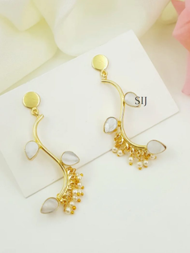 Hanging Leaf Pearl Stone Earrings