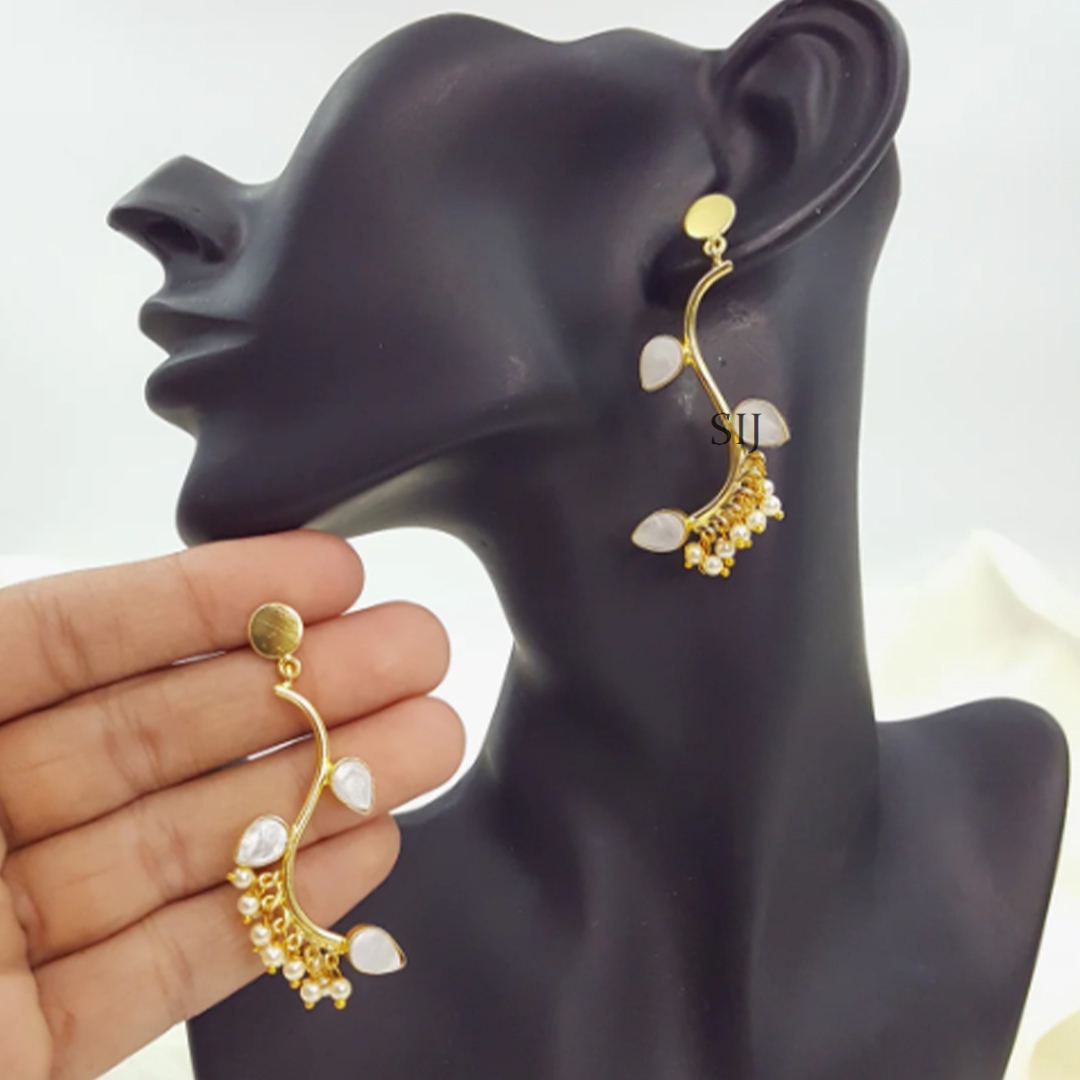 Hanging Leaf Pearl Stone Earrings