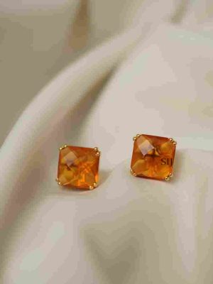 Elegant Orange Zircon Ear Stud