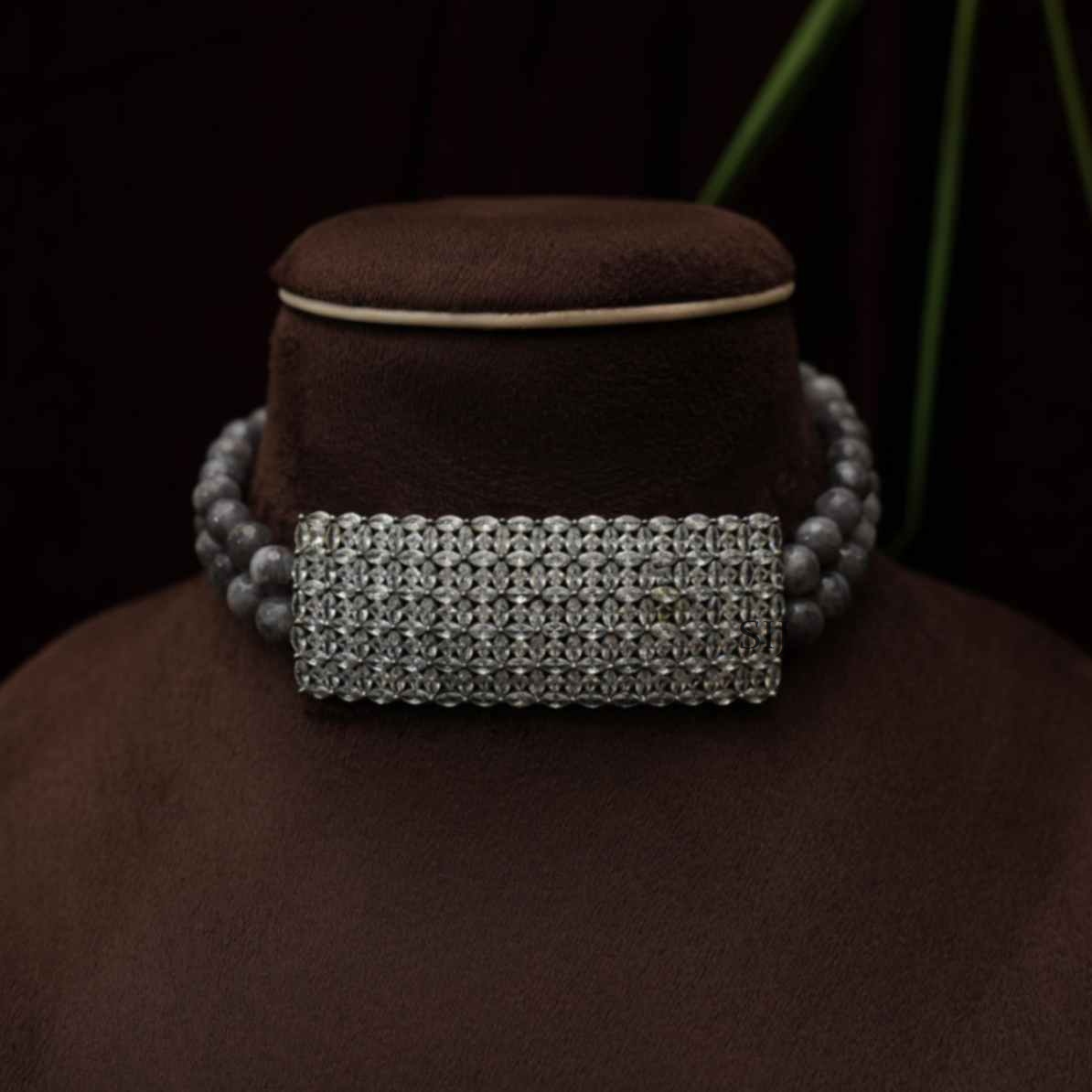 Elegant Grey Beaded Zircon Necklace
