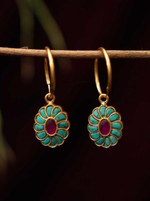 Imitation Turquoise Silver Mini Bali Earrings