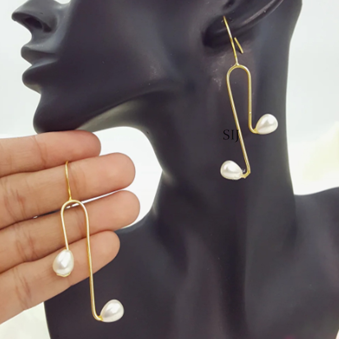 One Gram Gold Drop Natural Pearl Stone Earrings