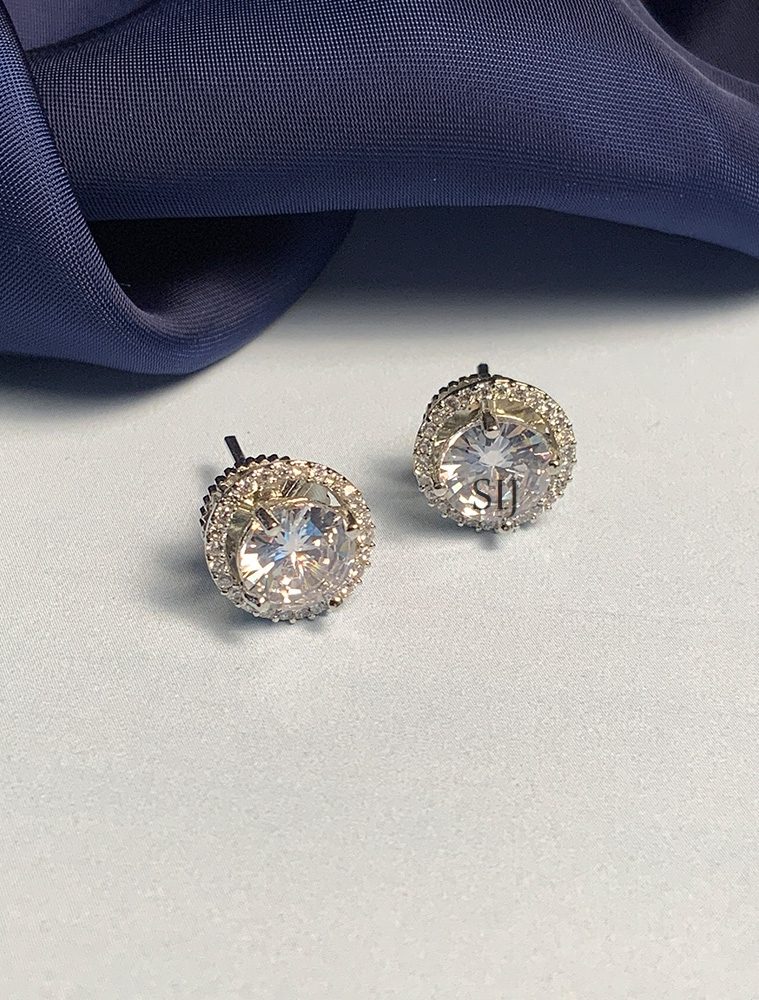 Princess American Diamond Silver Plated Stone Stud