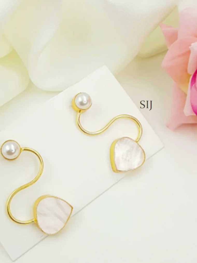 Round Shape Pearl Stone Leaf Design Earrings