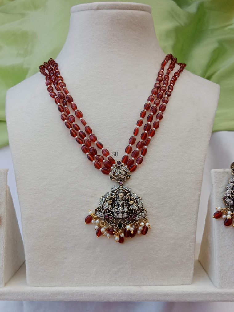 Shimmering Victorian Goddess Lakshmi Three Layer Ruby Beads Chain