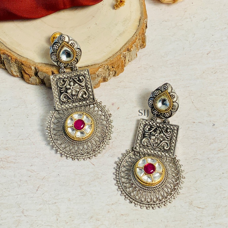 Sparkling Antique Dual Tone Silver Earrings