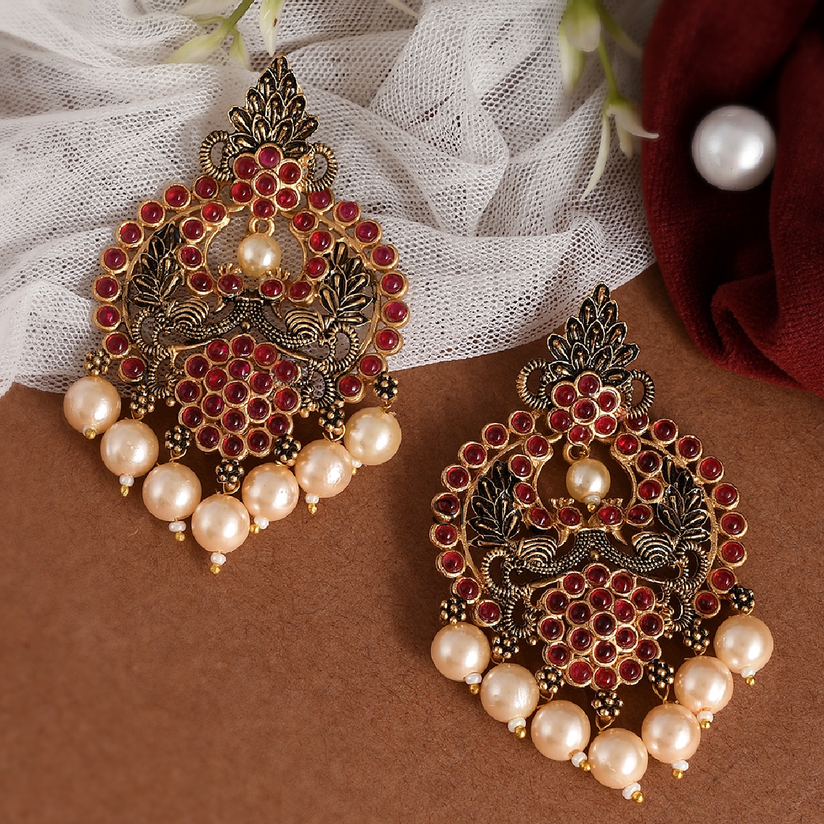 Unique Antique Kemp Stone Pearls Chandbalis Earrings