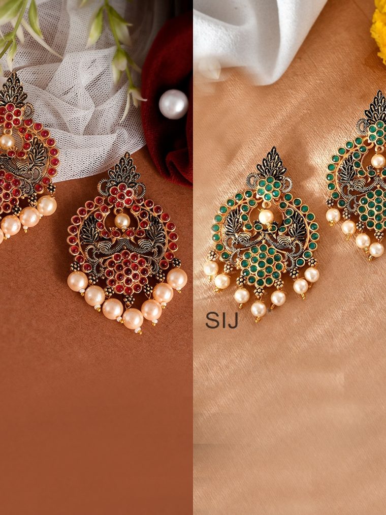 Unique Antique Kemp Stone Pearls Chandbalis Earrings