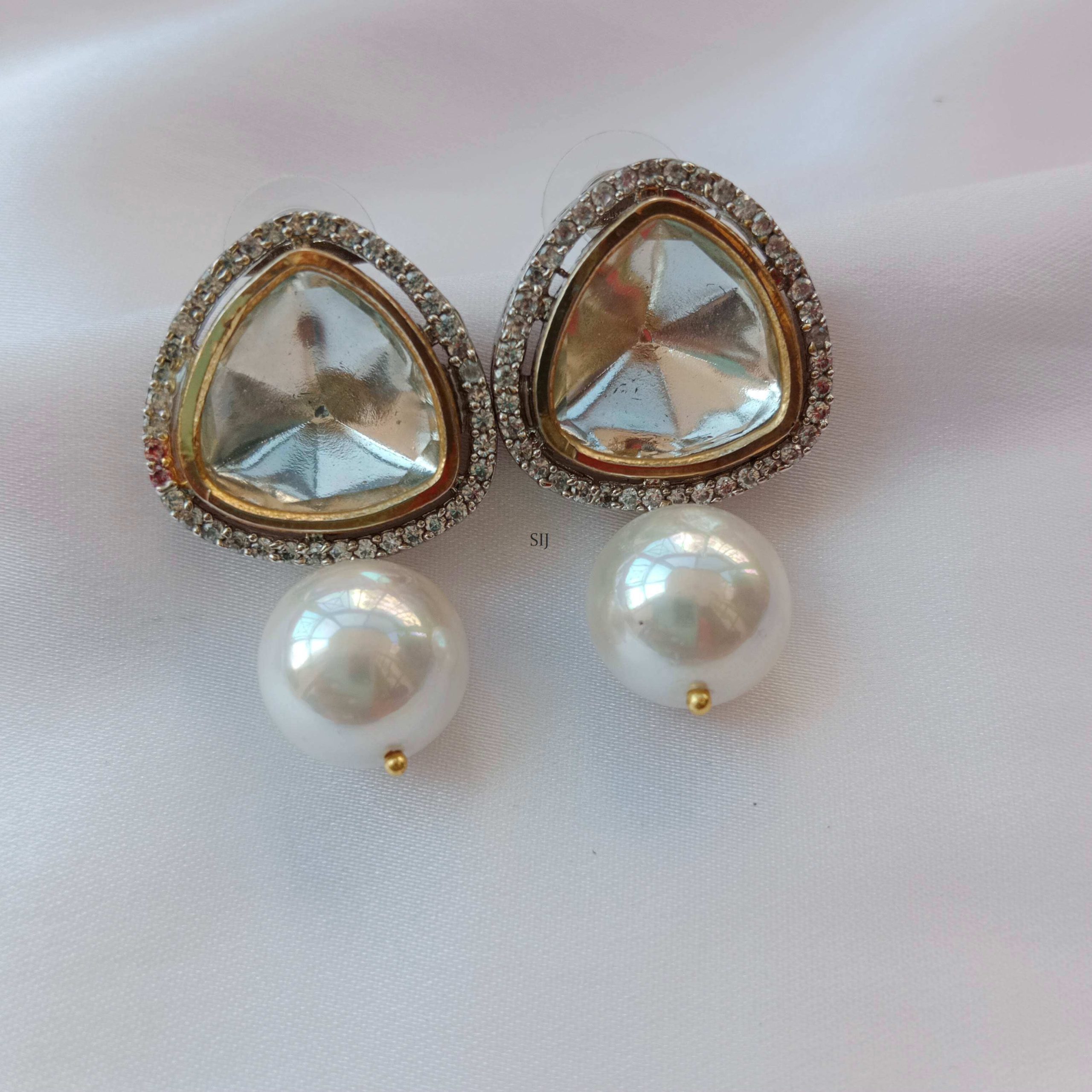 Unique Polki With Pearl Drop Earrings