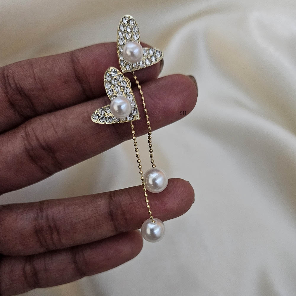 Imitation Heart Shape Pearl Dangler Earrings
