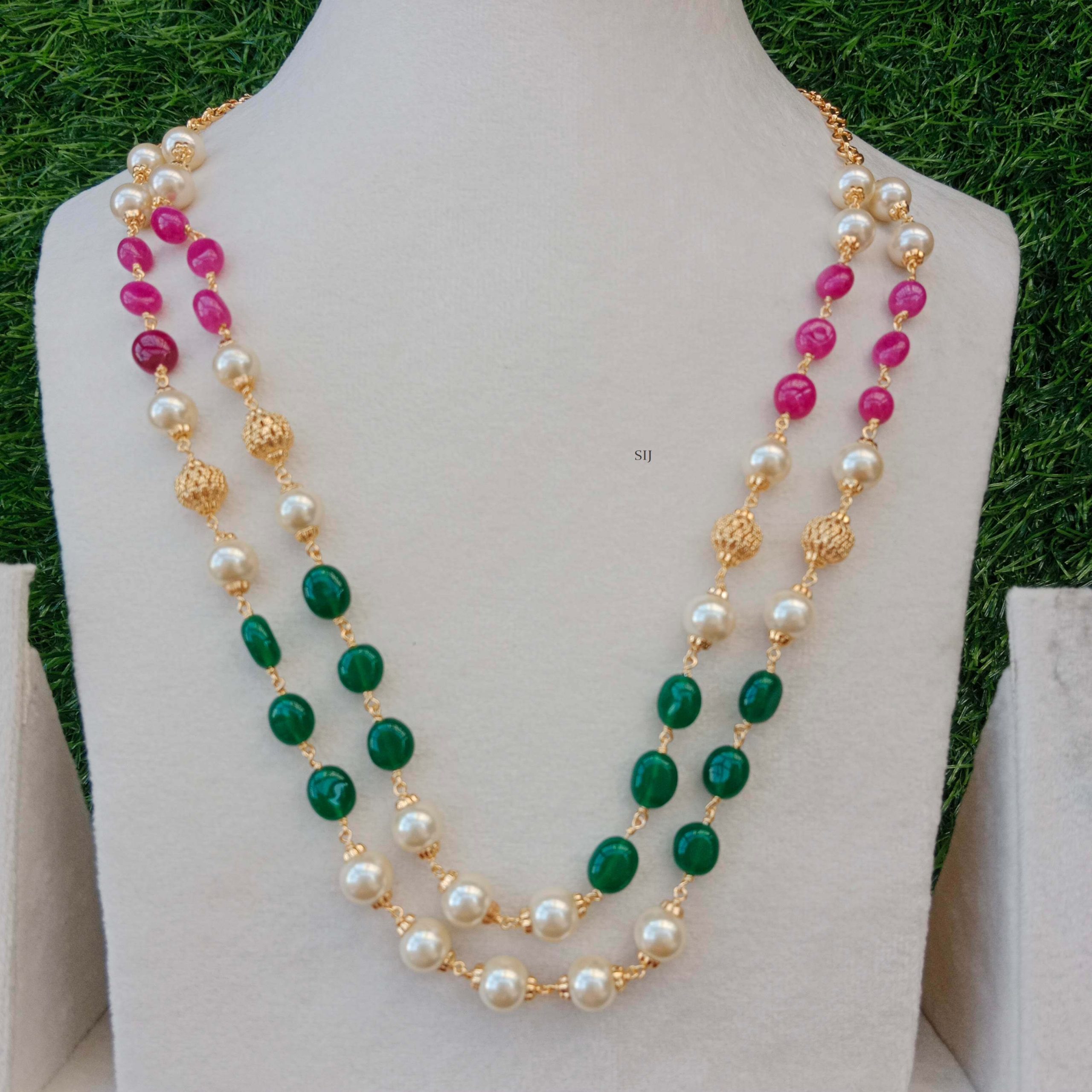 Two Layers Pearl Chain with Multi Color Beads