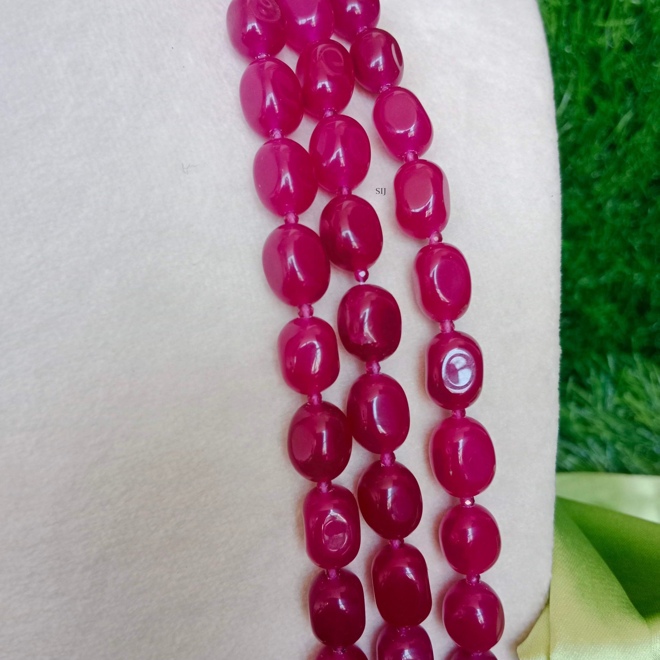 Artificial Three Layers Dark Pink Beads Necklace