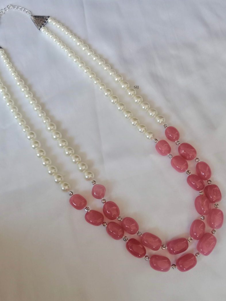 Artificial Pearls and Pink / Red Beads Necklace