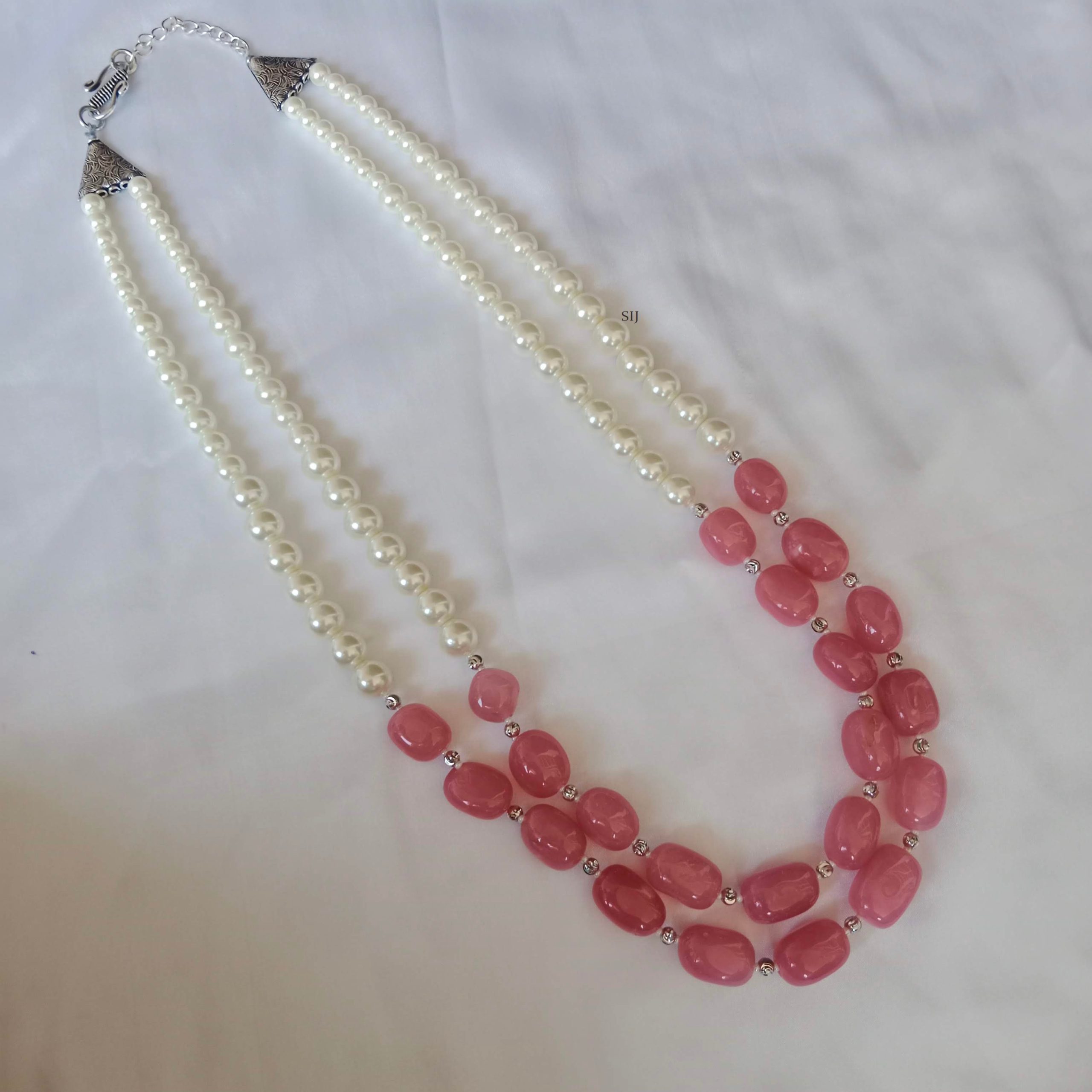 Artificial Pearls and Pink / Red Beads Necklace