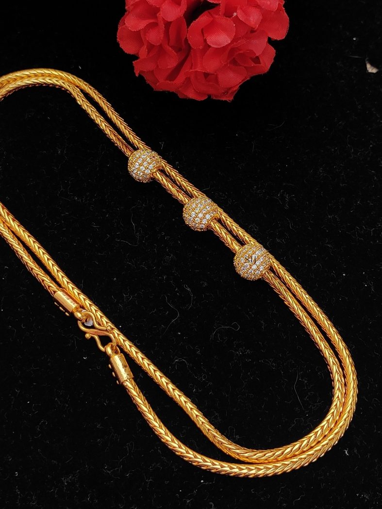 Gold Polish AD Stones Ball Design Mugappu Chain