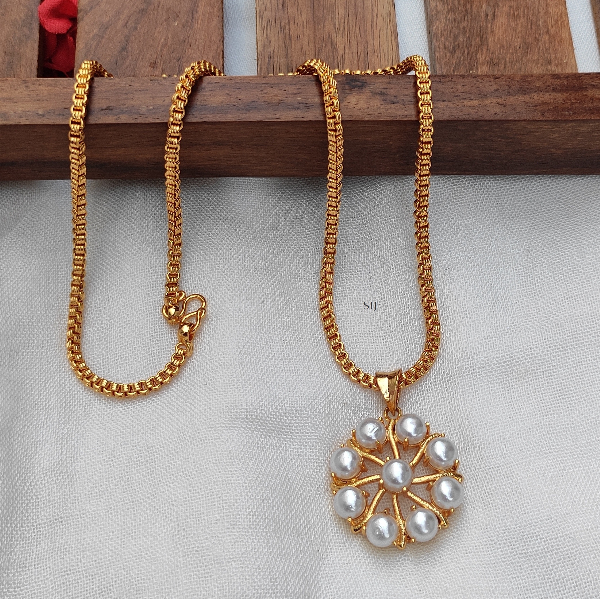 One Gram Gold Pearl Pendant Chain