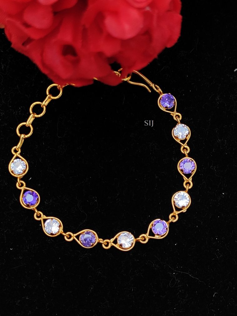 White and Purple Stones Gold Plated Bracelet