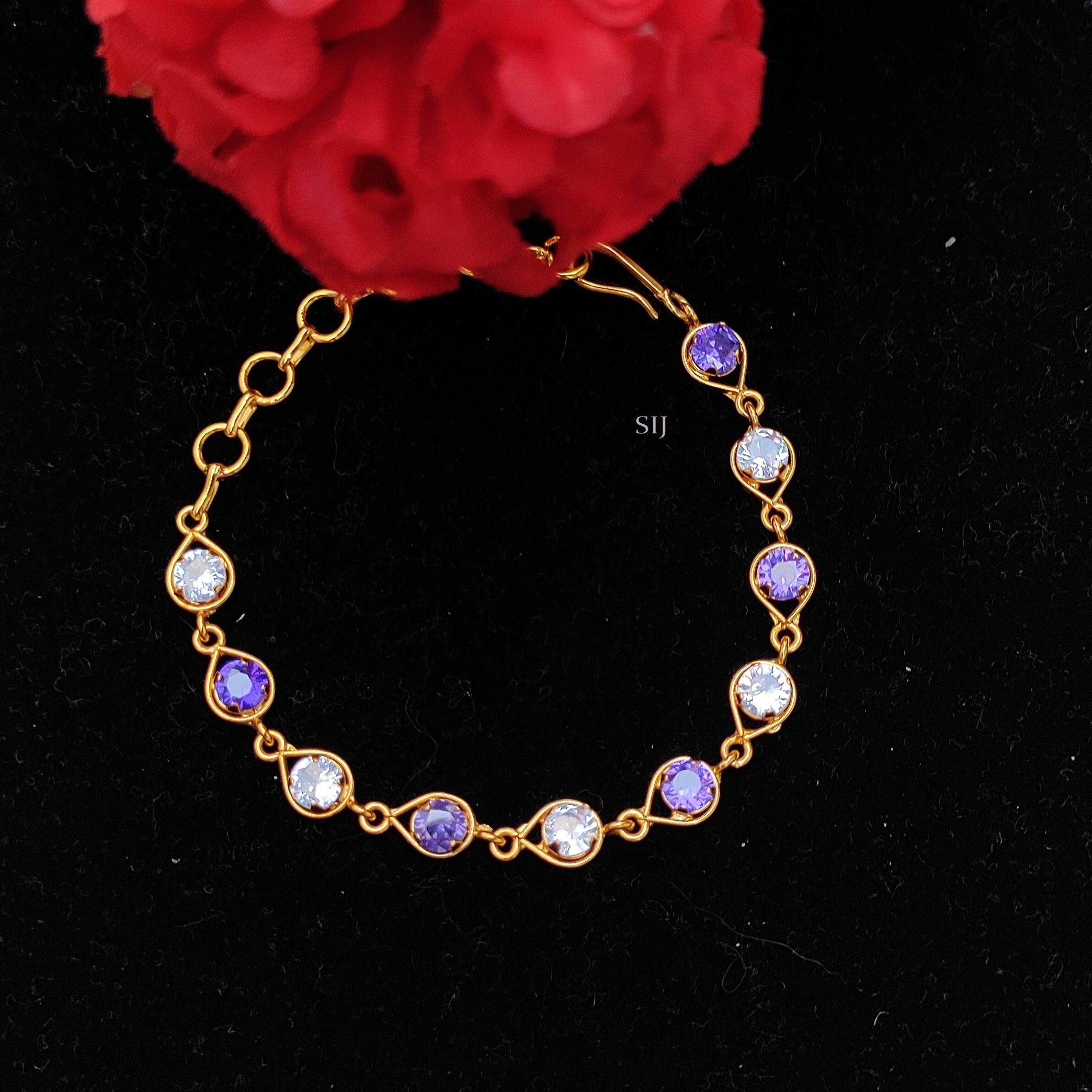 White and Purple Stones Gold Plated Bracelet