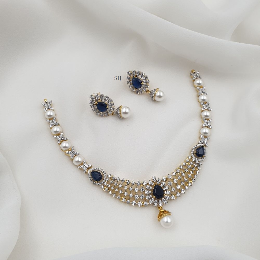 Artificial Blue and GJ Stones with Pearl Necklace