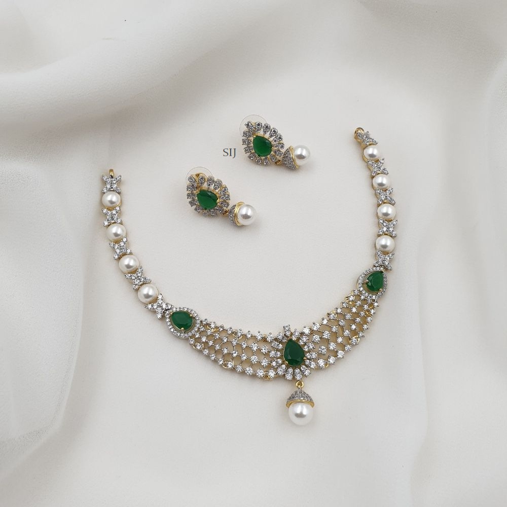 Imitation Green and GJ Stones Necklace with Pearls