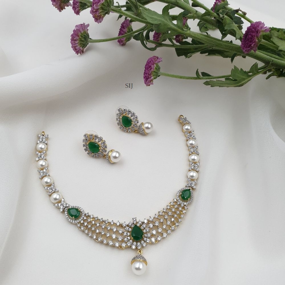Imitation Green and GJ Stones Necklace with Pearls