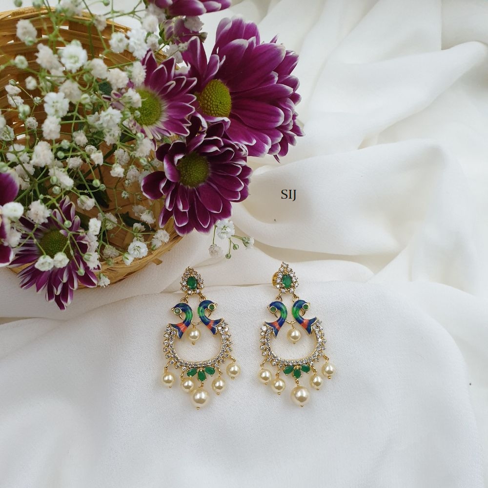 Traditional Dual Peacock Pearl Hanging Earrings