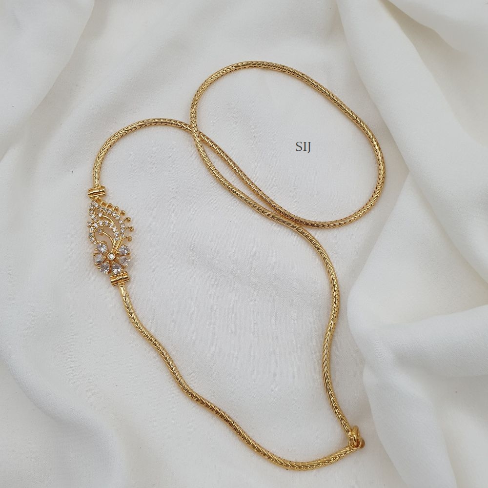 One Gram Gold Mugappu Chain with White Stone Side Pendant