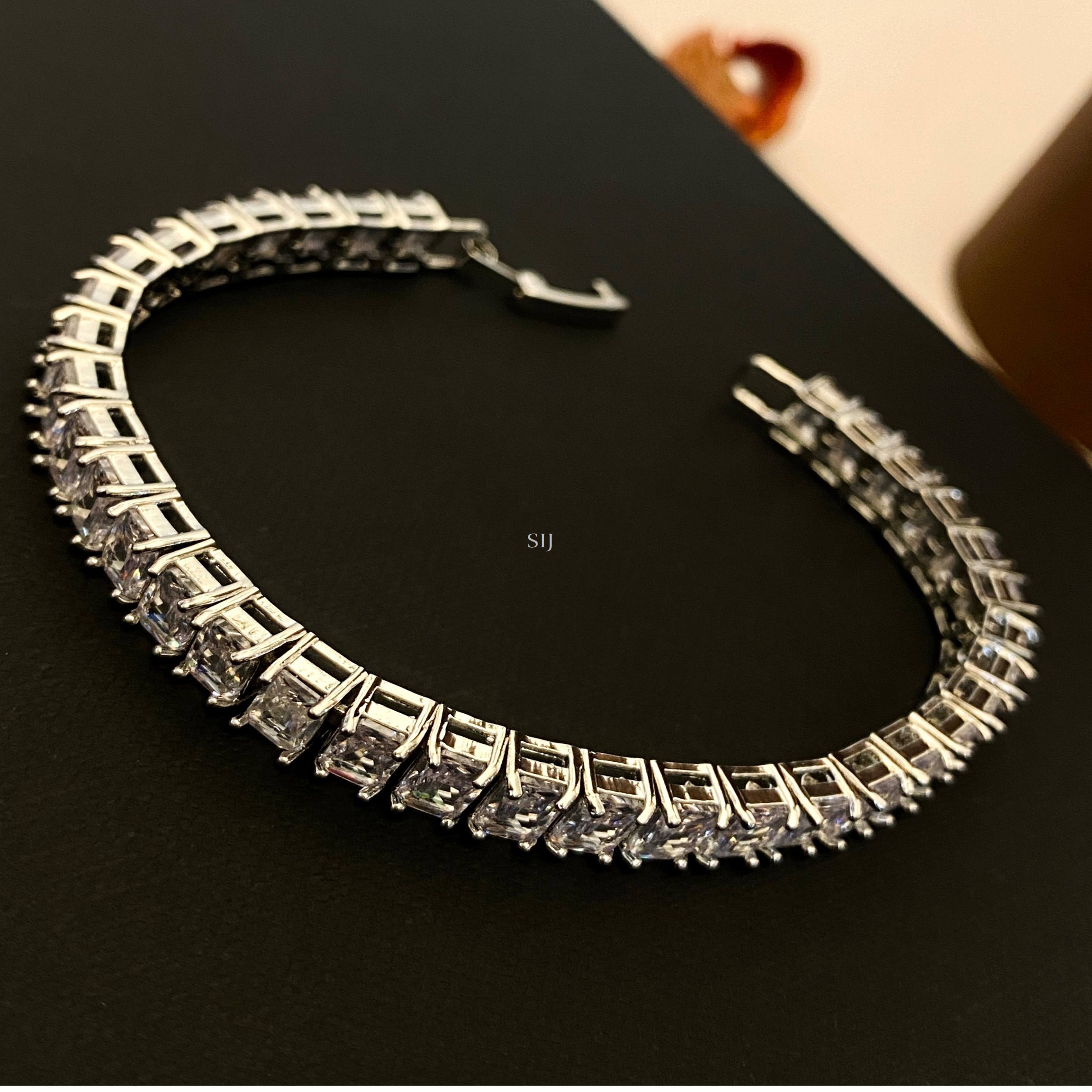Silver Hand Bracelet with AD Stones