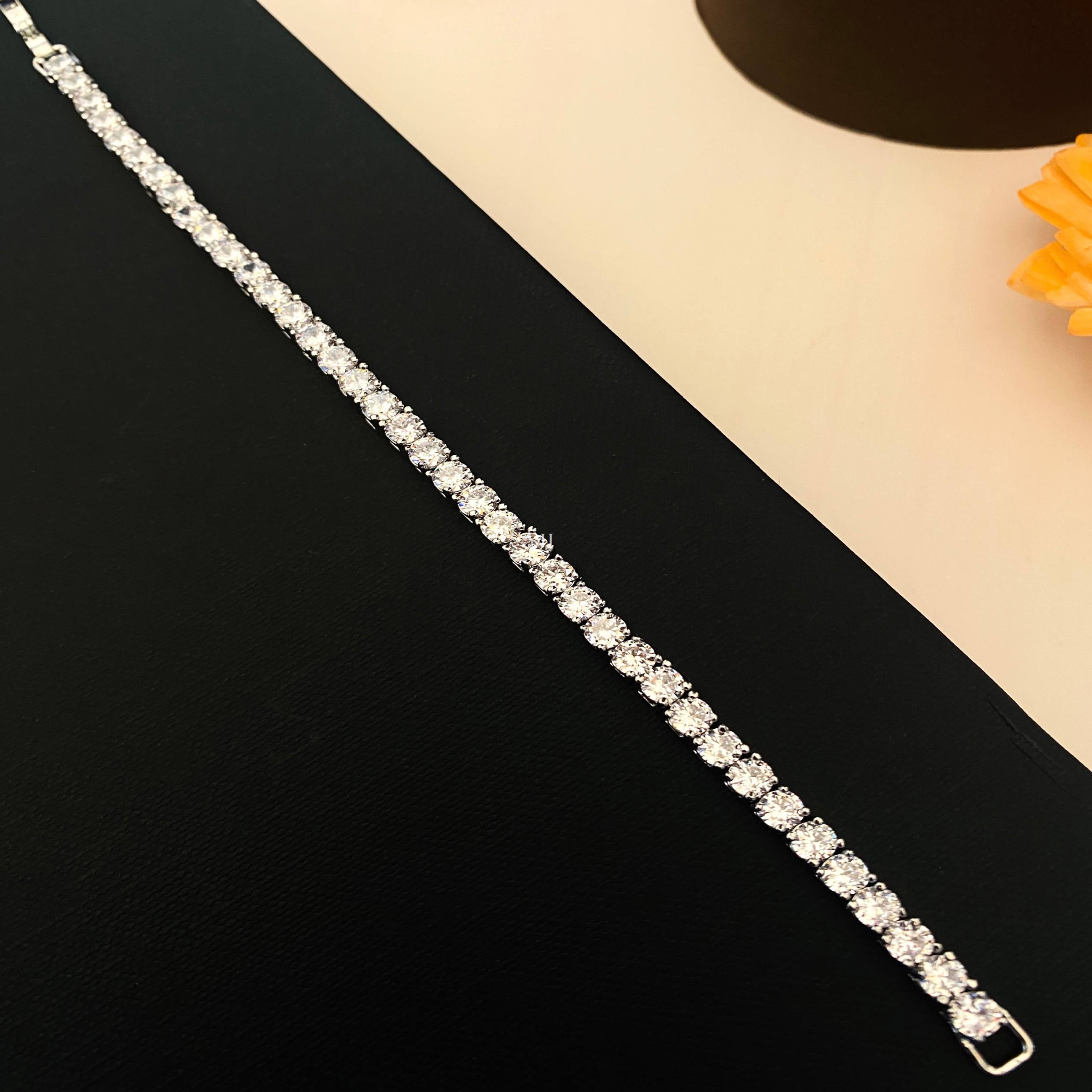 Simple Silver Chain AD Stones Bracelet