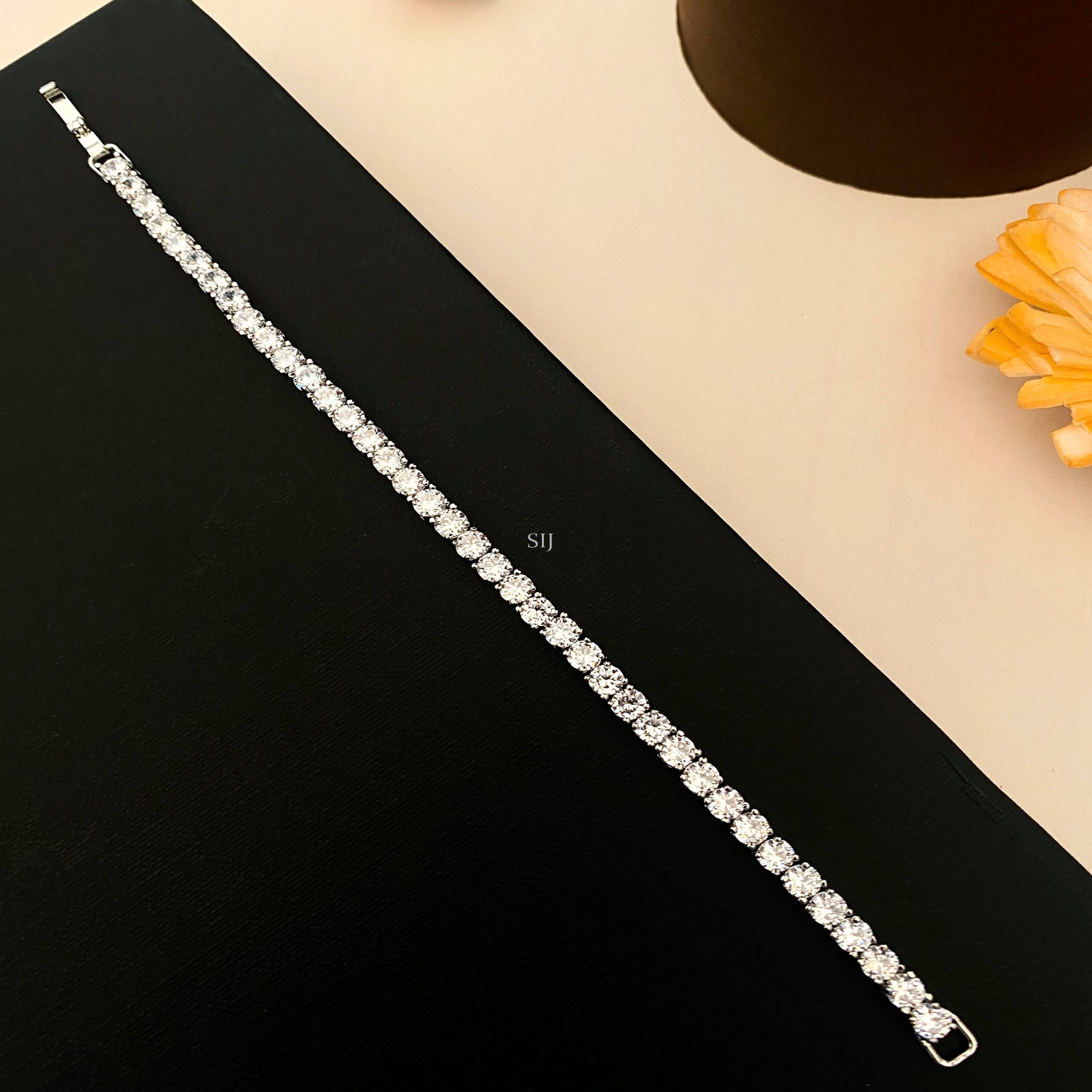 Simple Silver Chain AD Stones Bracelet