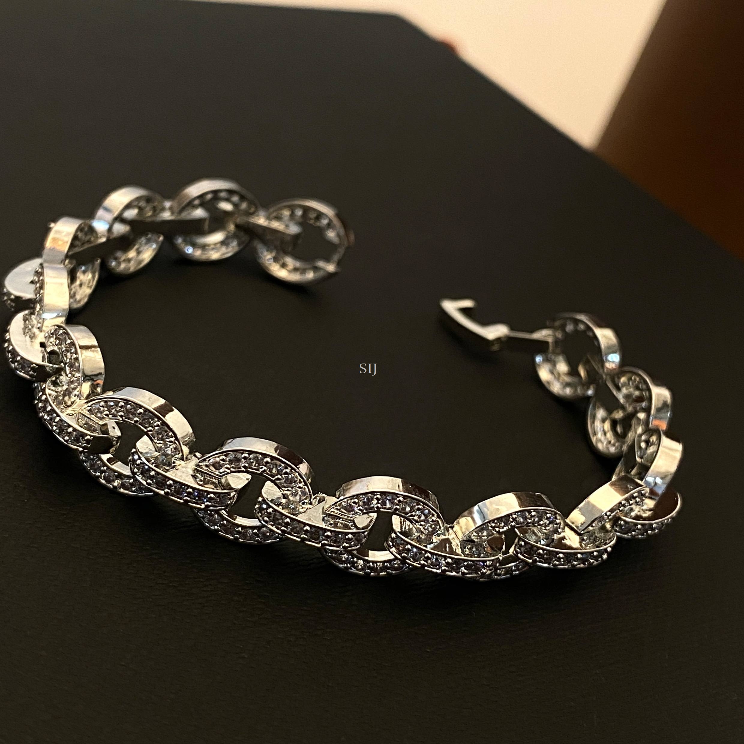 Silver Loop Design AD Stones Bracelet