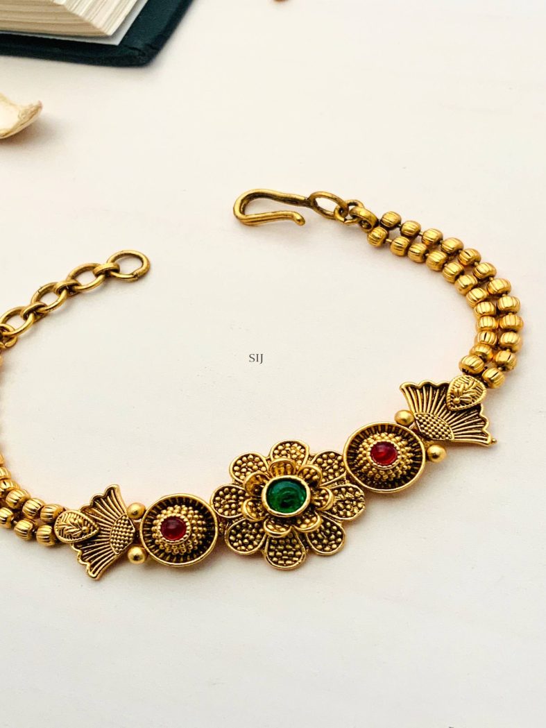 Antique Gold Plated Flower Design Bracelet