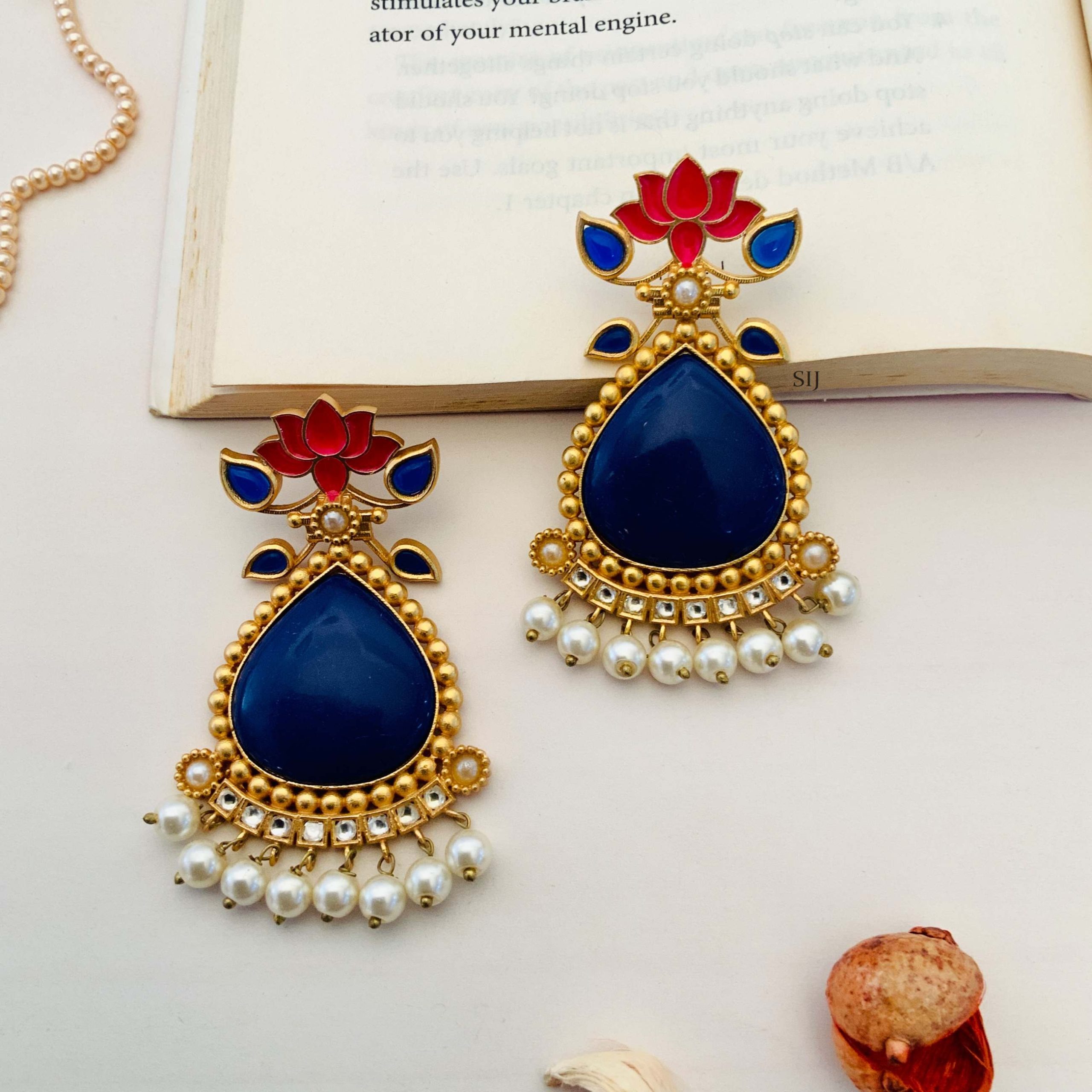 Gold Plated Lotus Design Temple Earrings